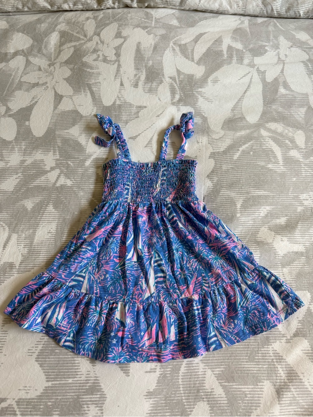 Lilly Pulitzer Blue & Pink Sailboats and Fireworks Smocked Sundress